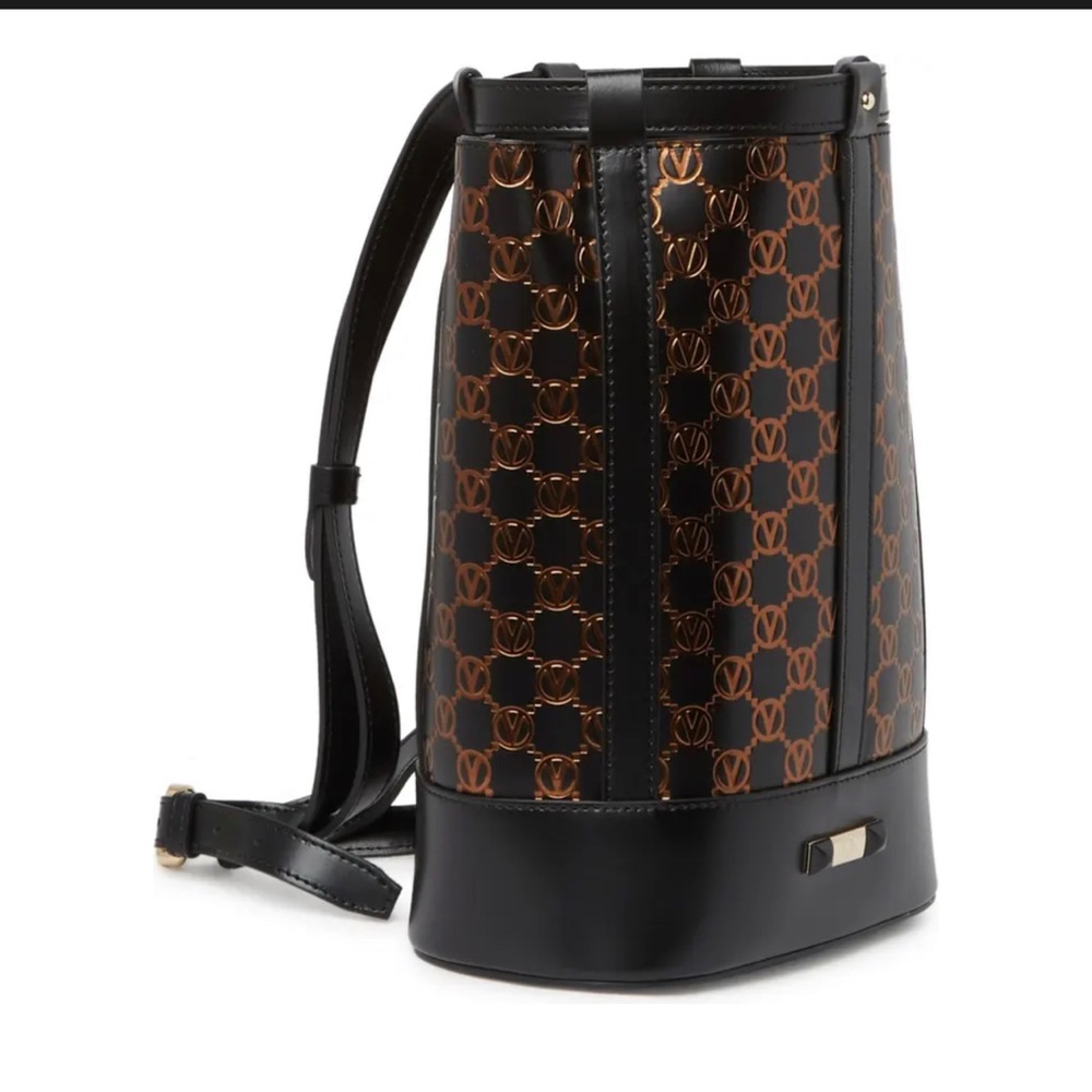 $995 NEW Valentino by Mario Valentino Tropez Monogram Leather Bucket Bag Black